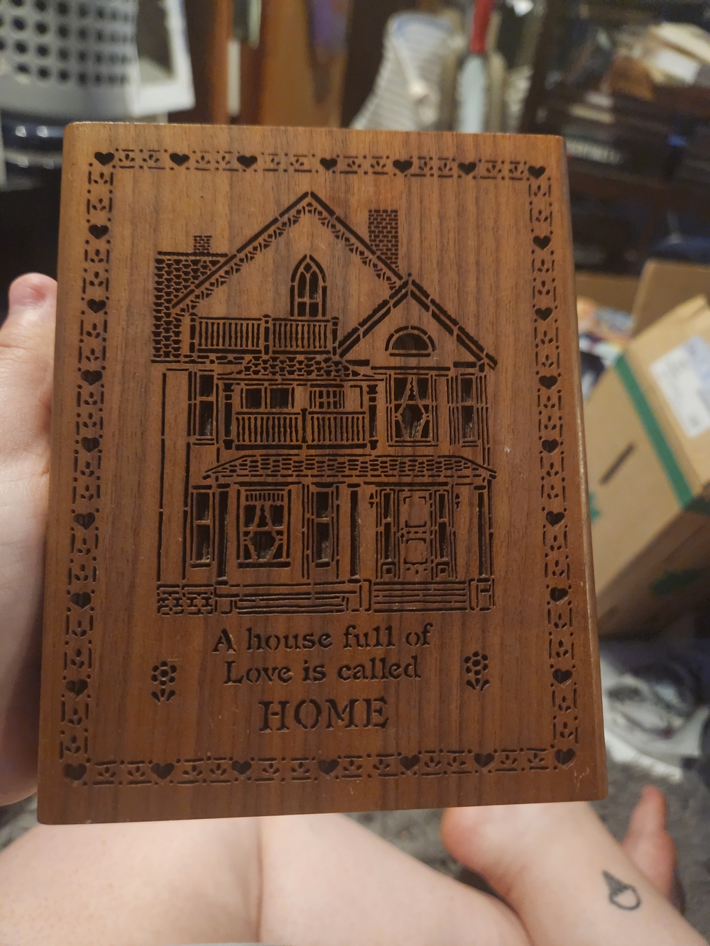 Engraved Wooden Home Plaque - 'A House Full of Love'